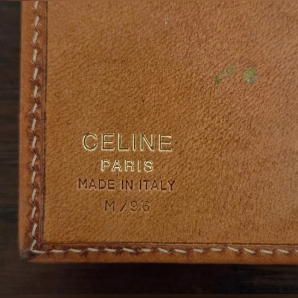 Authentic Vintage Celine Macadam Triomphe Bifold Wallet Brown Tan w/ Entrupy COA